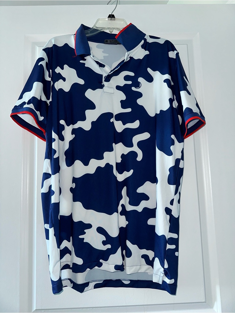 G/FORE Navy & White Camouflage Polo with Red Trim